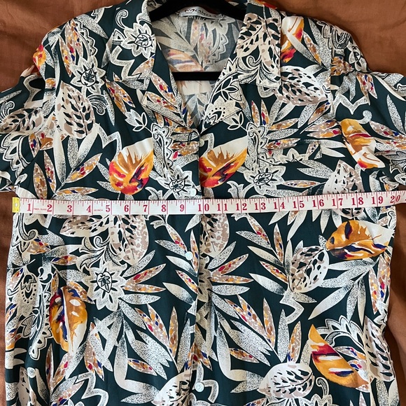 Vintage 80s tropical print button down shoulder pads small - Picture 3 of 5